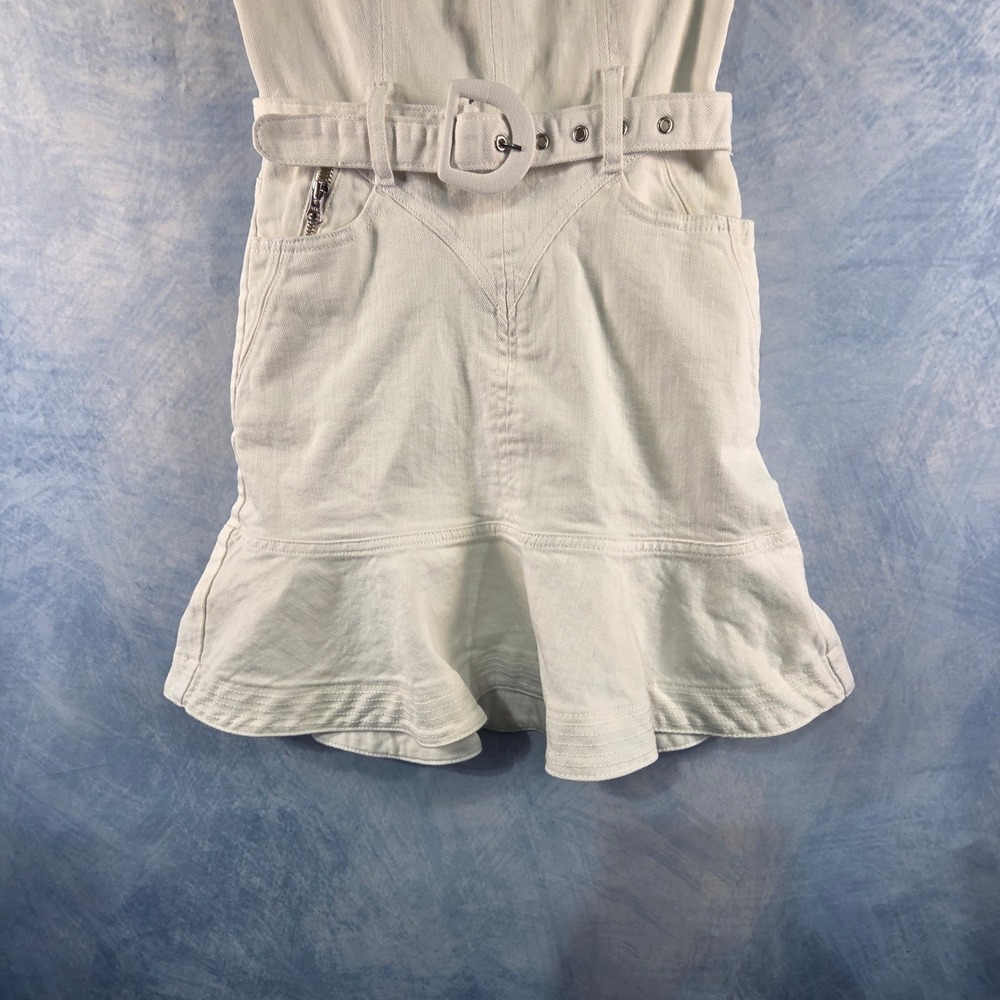 7 For All Mankind White Denim Belted Ruffle Hem Mini Dress Womens Size Small - Picture 3 of 8